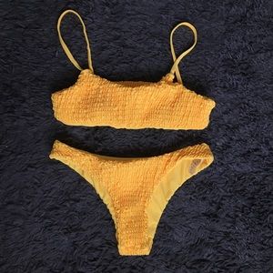 Yellow smocked bikini set